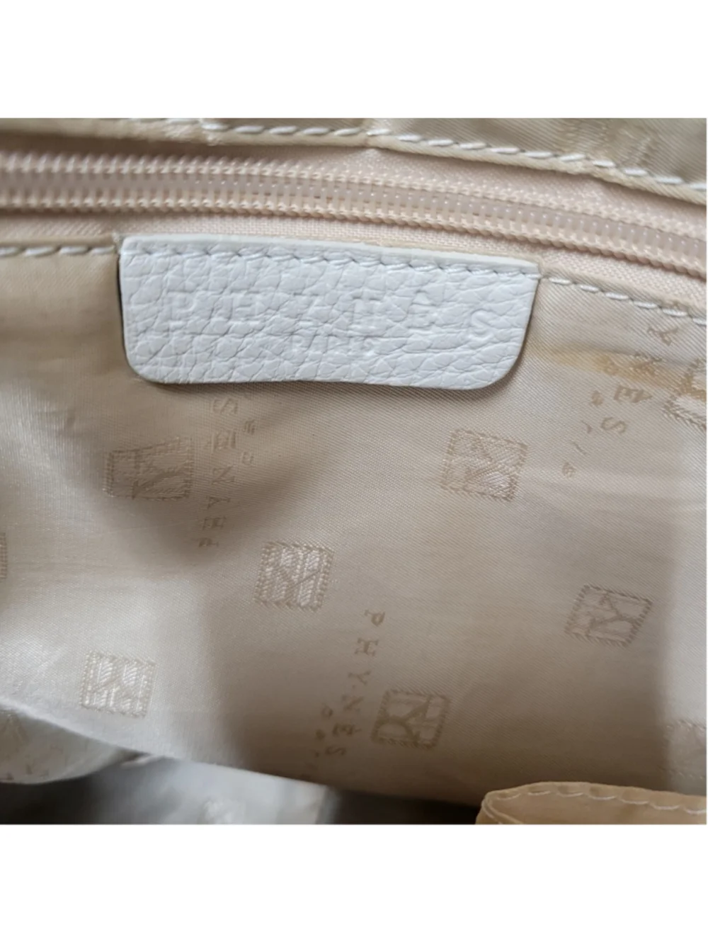 Phynes Paris Women's Beige Leather Double-Handle Leather Satchel Bag Purse